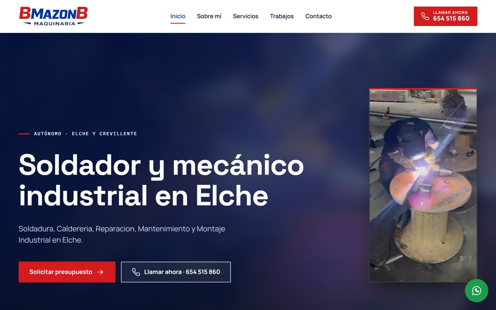 Página de inicio de la web de BMazonB Maquinaria, soldador y mecánico industrial en Elche