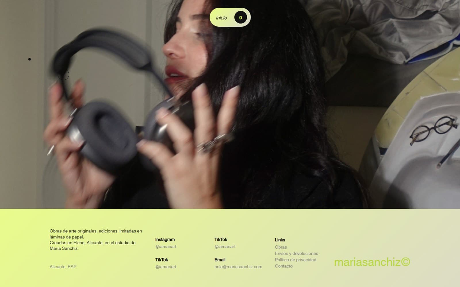 Página de inicio de la web y tienda online de María Sanchiz