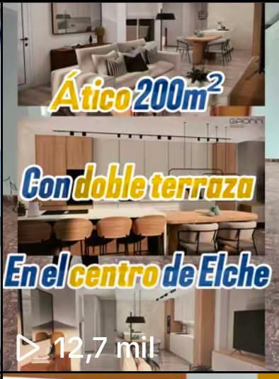 Ático de 200 metros cuadrados con doble terraza en el centro de Elche