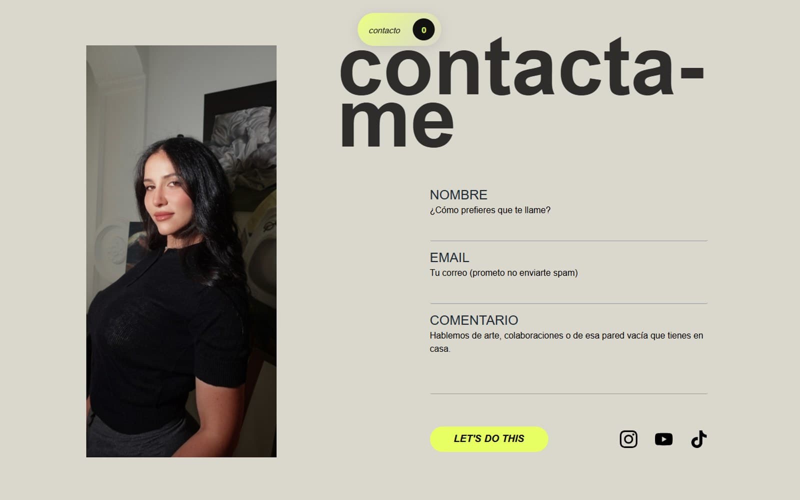 Página de contacto de la web de María Sanchiz