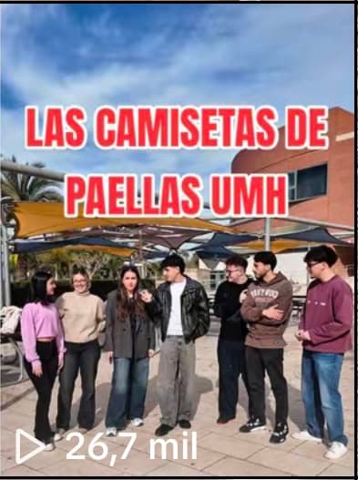 Grupo de estudiantes en el vídeo sobre las camisetas de Paellas UMH